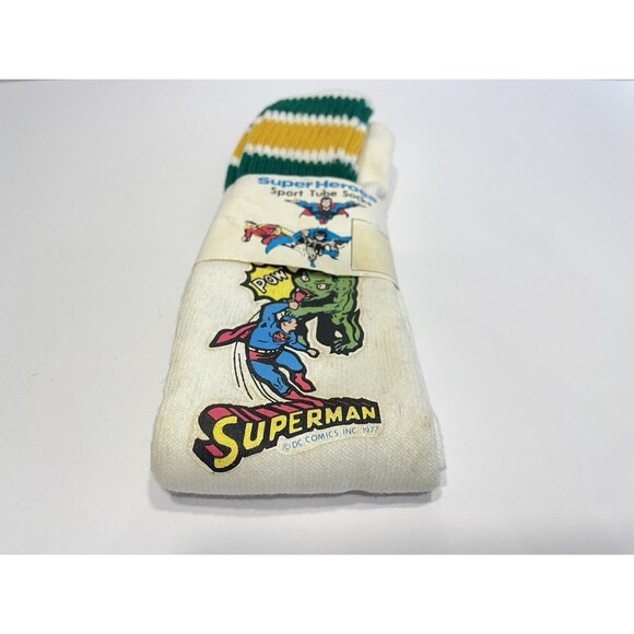 Vintage NOS 70s Striped Superman DC Comics Inc 1977 tube socks Rare New - Picture 1 of 6